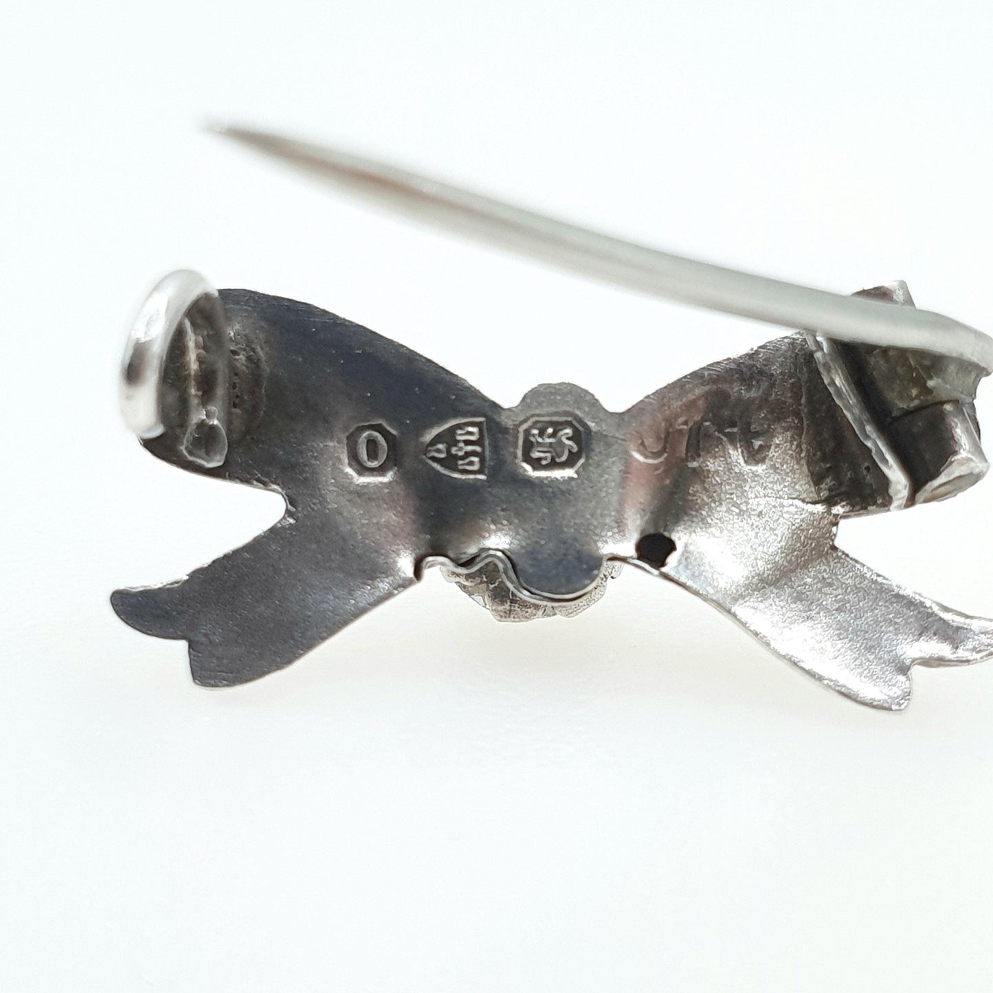 Antique Victorian Sterling Silver Bow Brooch Diamond Paste 1897 Hallmark Tiny Cute Small Vintage Womens Jewelry Jewellery Mens