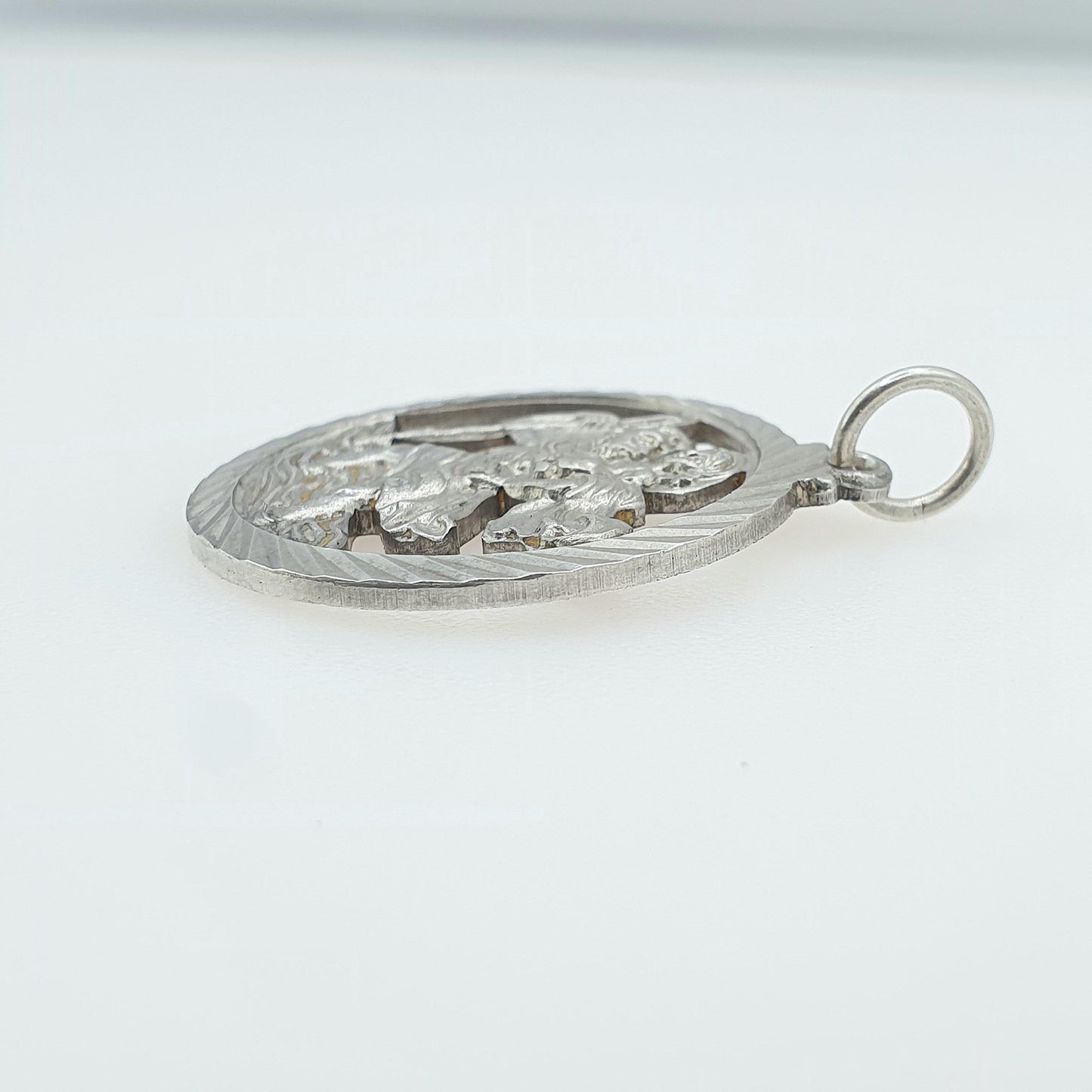 Vintage Sterling Silver GEORG JENSEN St Christopher Pendant Pierced Cut Out Round Large Jewellery Jewelry Catholic Christian Mens Womens