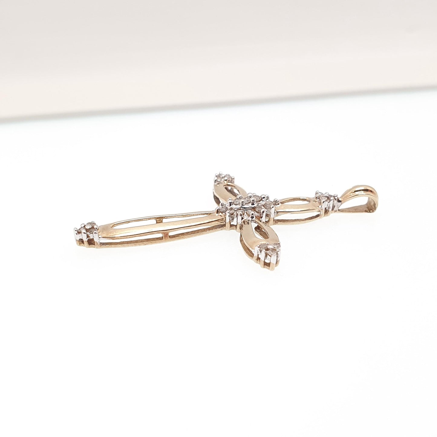 Vintage 9ct Gold Diamond Cross Crucifix Pendant Natural Diamonds Large Big Solid 9k 9kt 375 Necklace Jewelry