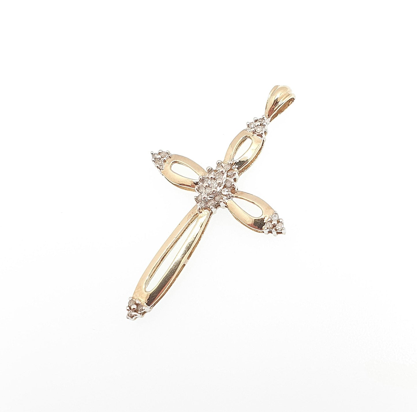 Vintage 9ct Gold Diamond Cross Crucifix Pendant Natural Diamonds Large Big Solid 9k 9kt 375 Necklace Jewelry