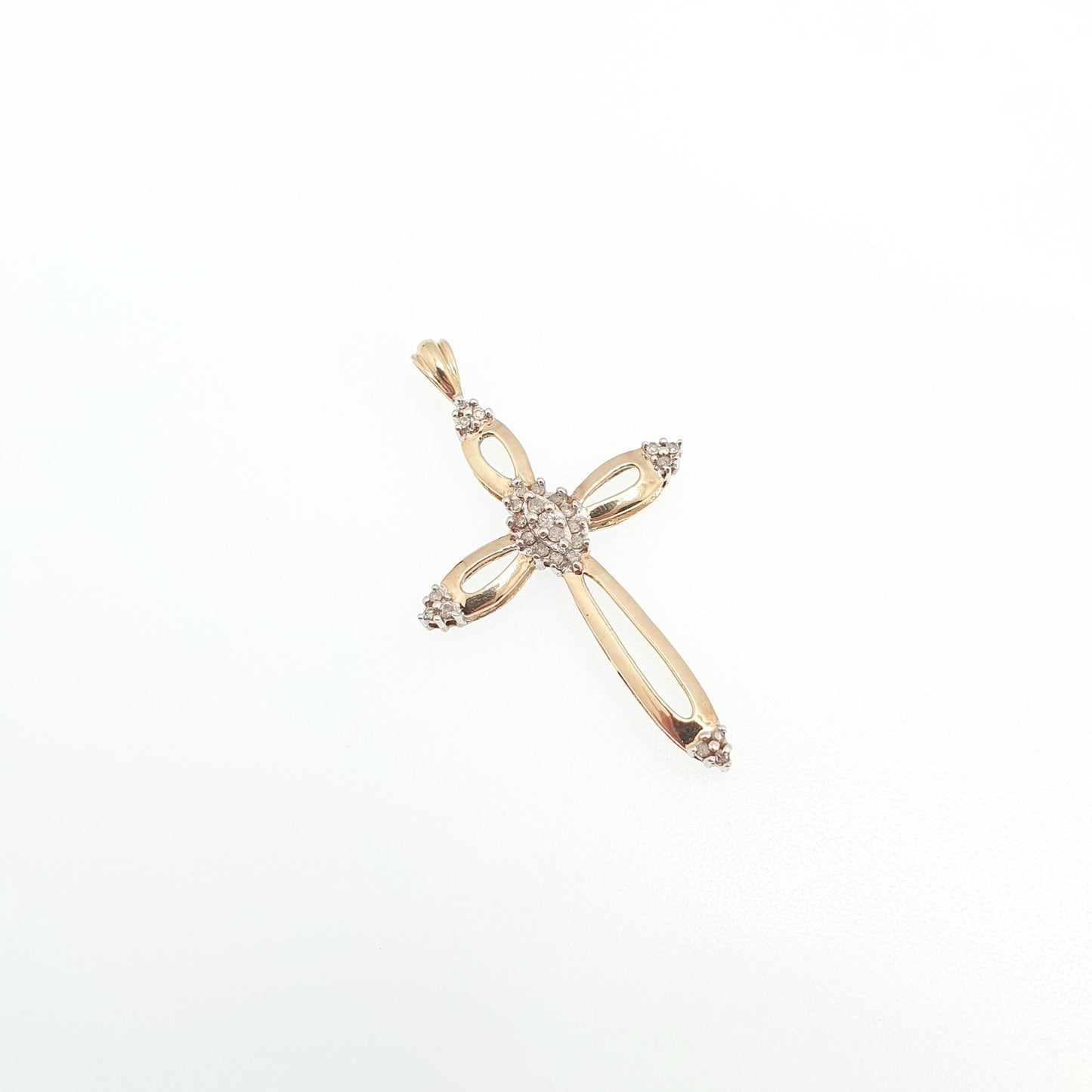 Vintage 9ct Gold Diamond Cross Crucifix Pendant Natural Diamonds Large Big Solid 9k 9kt 375 Necklace Jewelry