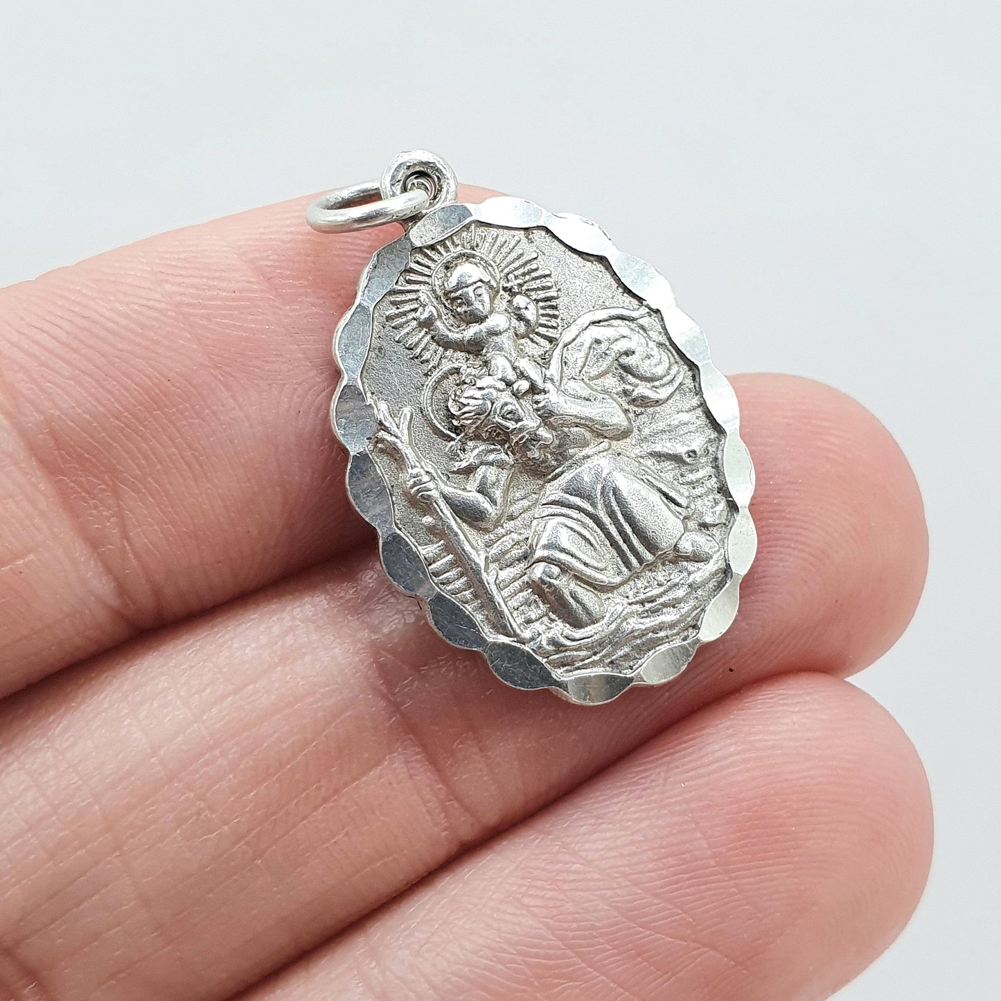 Vintage Sterling Silver St Christopher Pendant Double Sided Plane and Car Saint Travel Womens Mens Unisex Jewellery Jewelry