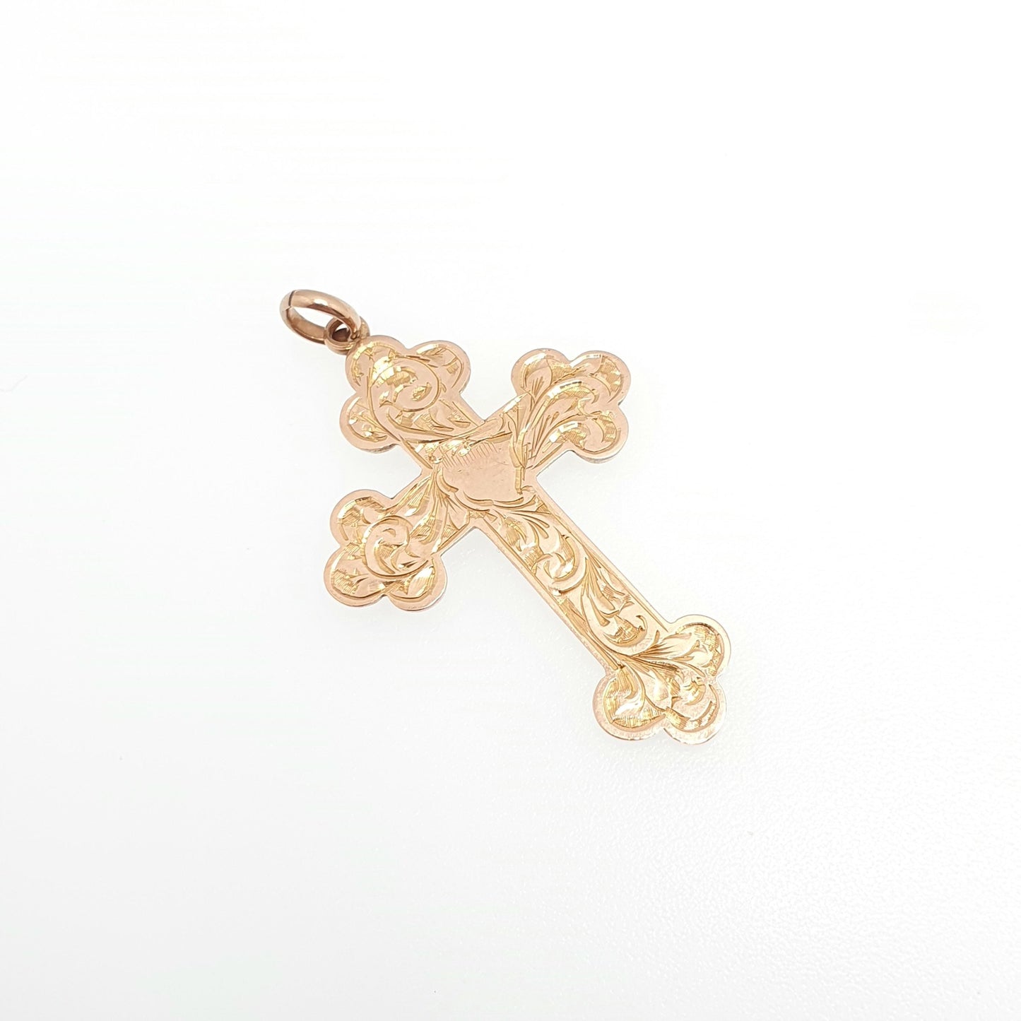 Antique 9ct 9k Rose Gold Crucifix Necklace Bulbed Cross Pendant 1906 Hallmark Engraved Solid 9kt Vintage Womens Mens Jewellery Jewelry