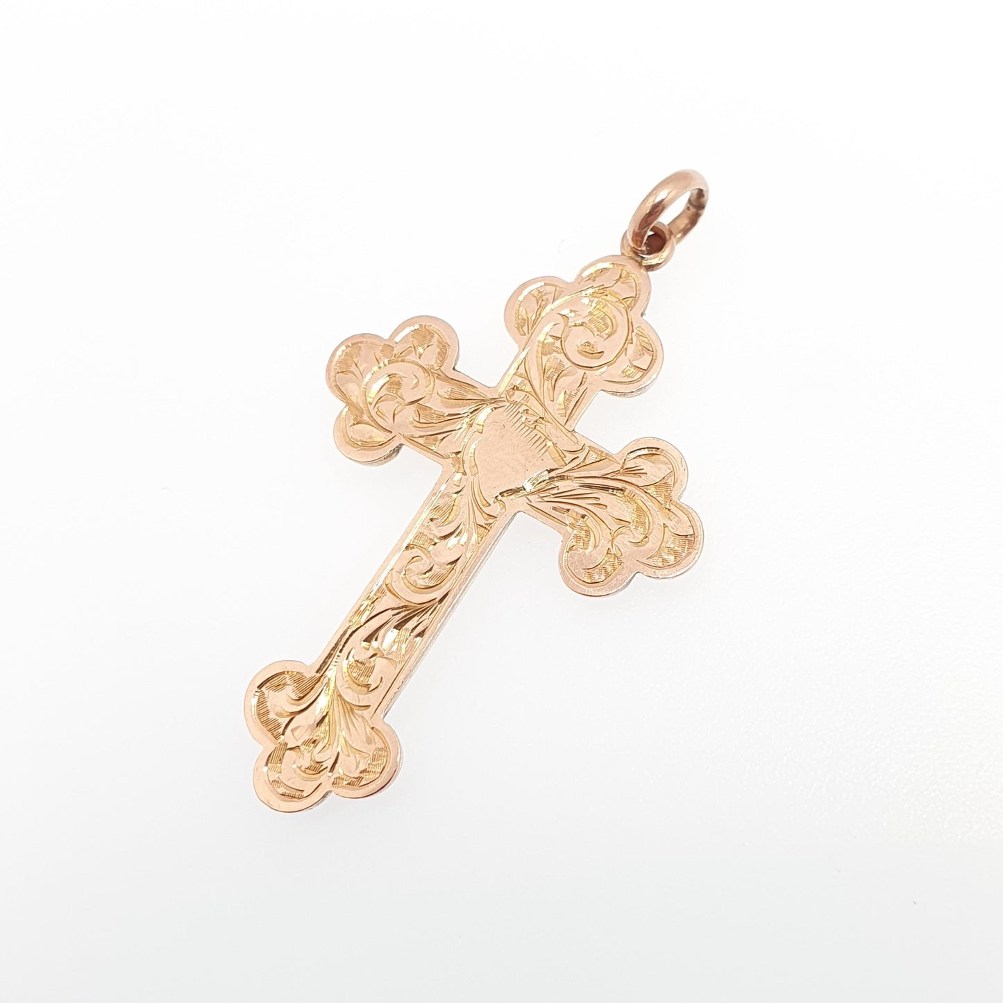 Antique 9ct 9k Rose Gold Crucifix Necklace Bulbed Cross Pendant 1906 Hallmark Engraved Solid 9kt Vintage Womens Mens Jewellery Jewelry