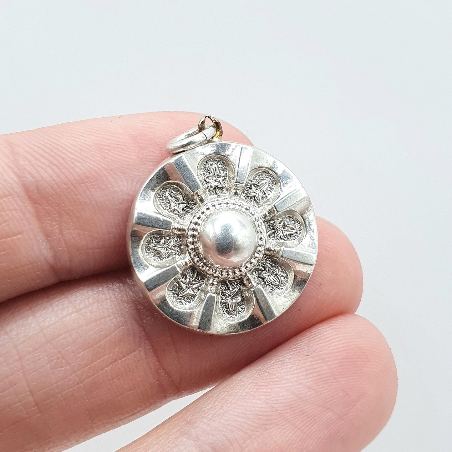 Antique Victorian Solid Silver Pendant Etruscan Revival Round Domed Aesthetic Necklace Womens Jewellery Mens Jewelry Unisex