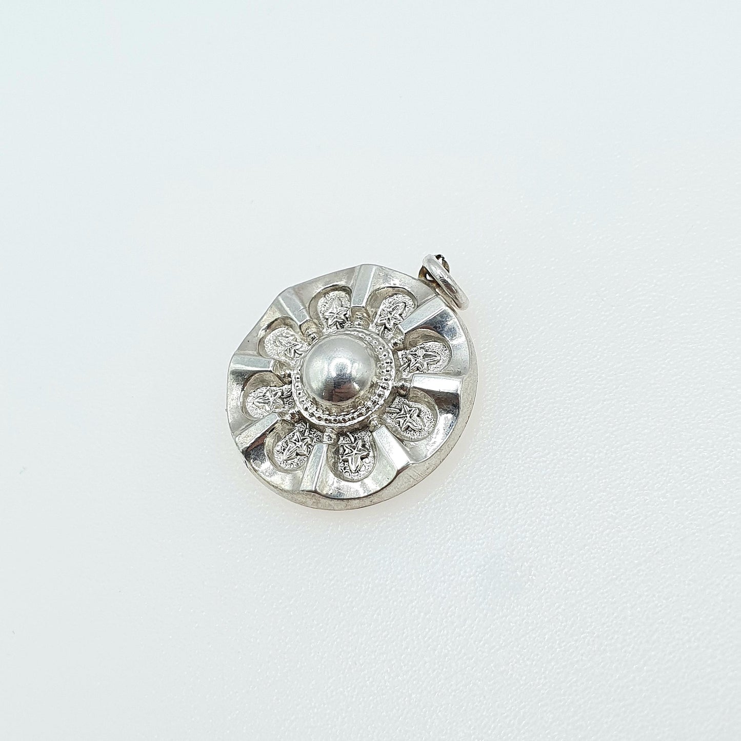 Antique Victorian Solid Silver Pendant Etruscan Revival Round Domed Aesthetic Necklace Womens Jewellery Mens Jewelry Unisex