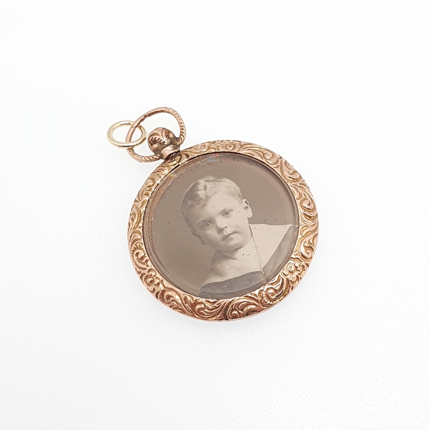 Antique 9ct 375 Gold Locket Pendant Round Necklace Double Sided Embossed Border 1905 Hallmark Photo Solid 9k Vintage Round Jewelry Jewellery