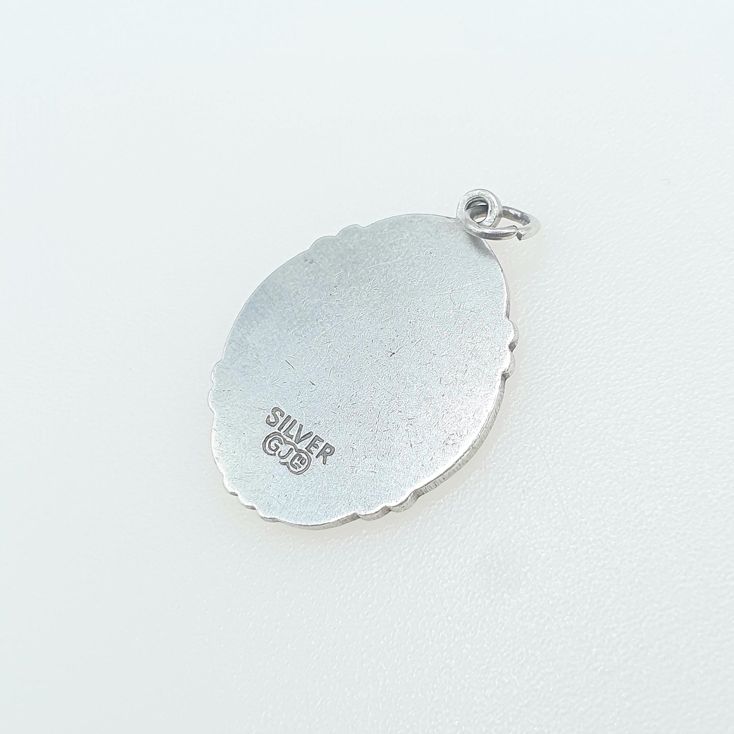GEORG JENSEN Vintage Sterling Silver St Christopher Pendant Sunburst Sides Oval Saint Travel Jewellery Jewelry Men Women