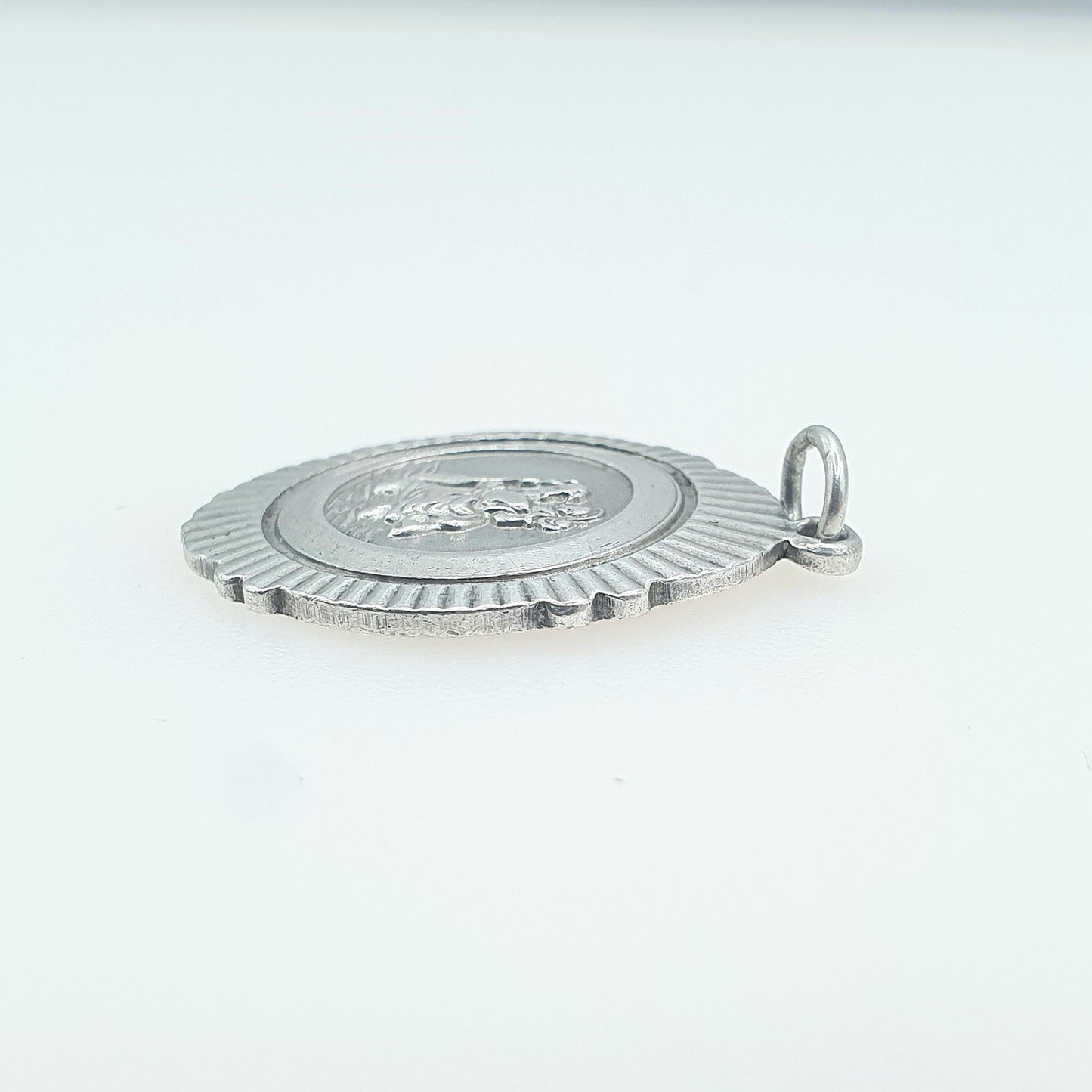 GEORG JENSEN Vintage Sterling Silver St Christopher Pendant Sunburst Sides Oval Saint Travel Jewellery Jewelry Men Women