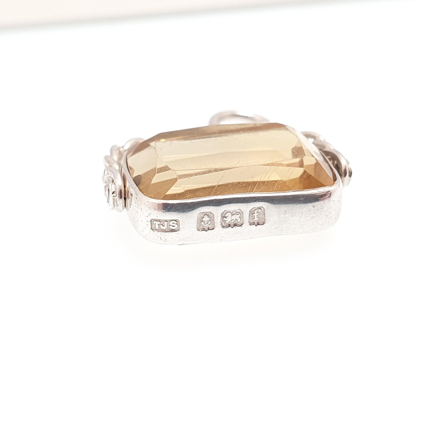 Antique Sterling Silver Citrine Spinner Fob Pendant Genuine Real Gemstone Quartz Hallmarked Necklace Albert Vintage Jewellery Jewelry