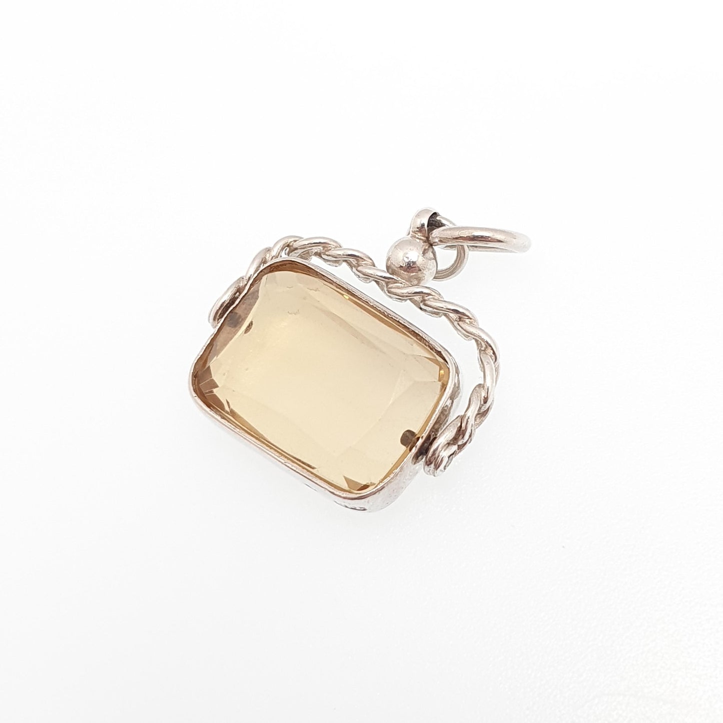 Antique Sterling Silver Citrine Spinner Fob Pendant Genuine Real Gemstone Quartz Hallmarked Necklace Albert Vintage Jewellery Jewelry
