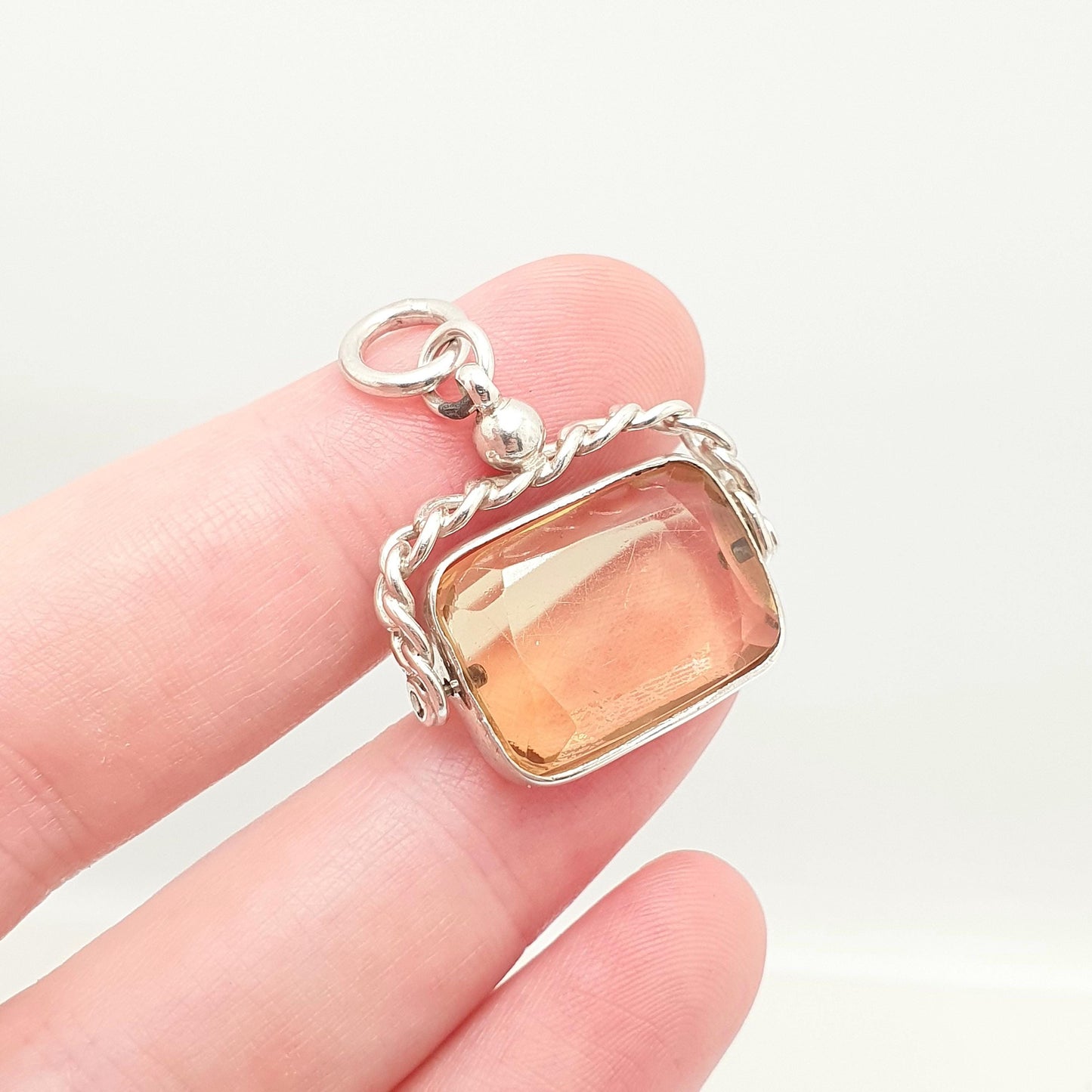 Antique Sterling Silver Citrine Spinner Fob Pendant Genuine Real Gemstone Quartz Hallmarked Necklace Albert Vintage Jewellery Jewelry