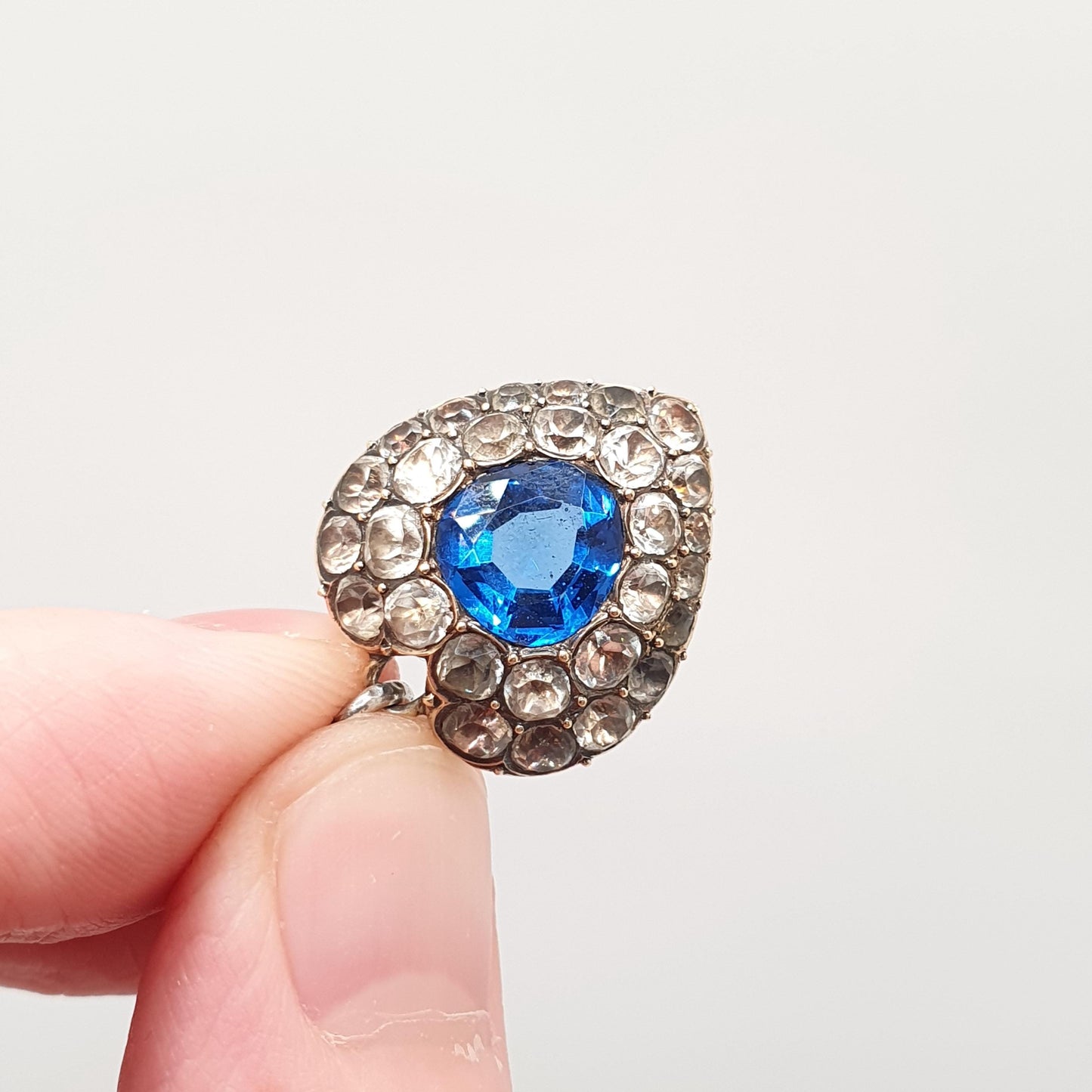 Antique Solid Silver Sapphire Diamond Paste Puffer Heart Pendant Necklace Victorian Gold Vermeil Old Cut Vintage Jewellery Jewelry