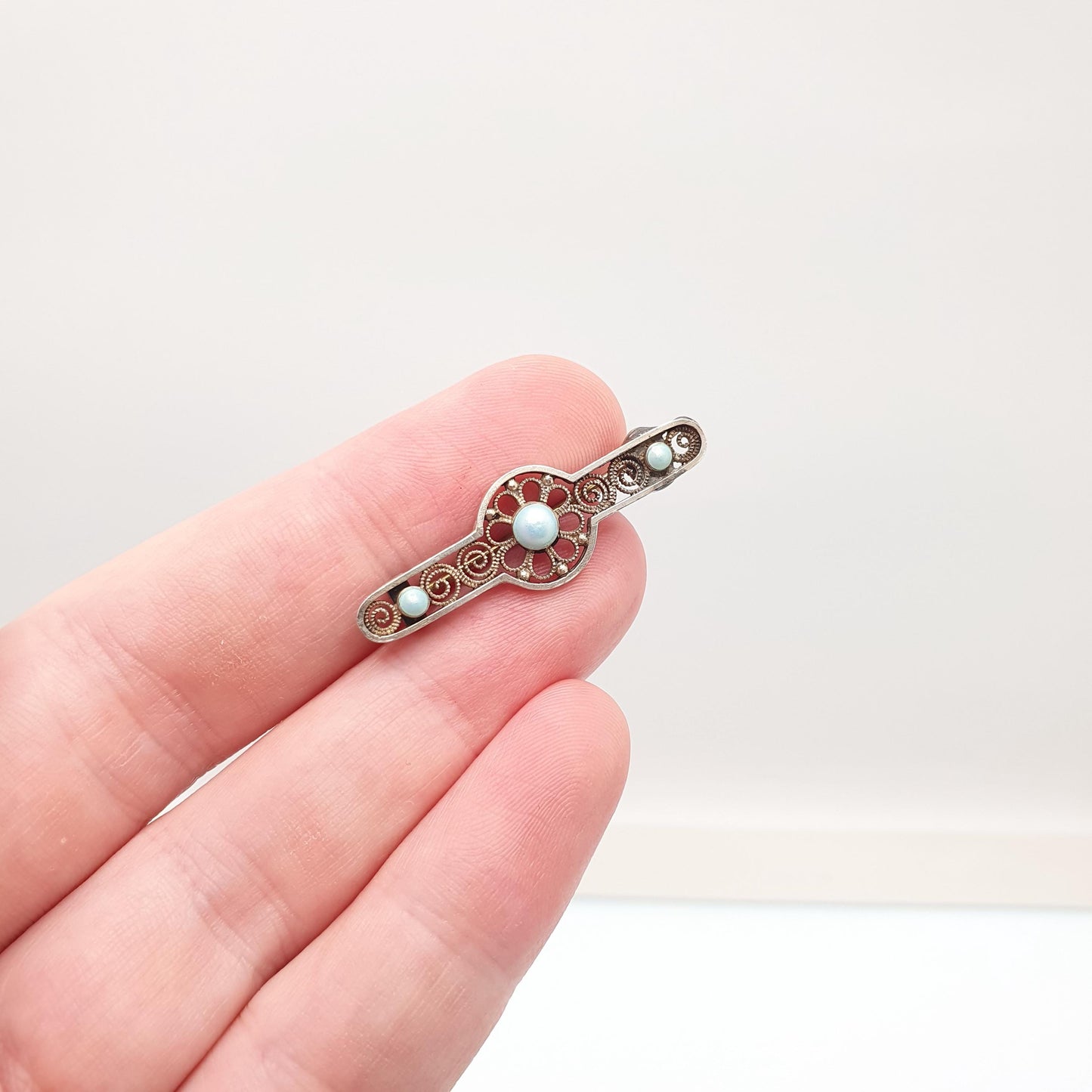 Antique MARIUS HAMMER Solid Silver Brooch Pin Blue Enamel Filigree 930S Scandinavian Jewelry Jewellery Vintage