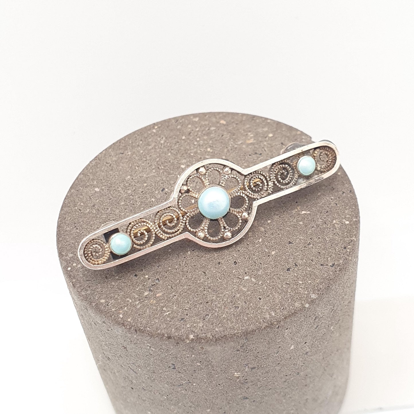 Antique MARIUS HAMMER Solid Silver Brooch Pin Blue Enamel Filigree 930S Scandinavian Jewelry Jewellery Vintage