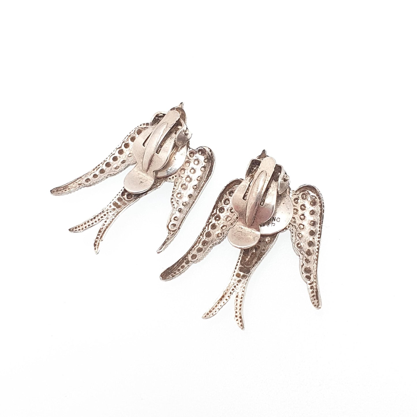 Antique Sterling Silver Bird Earrings Swallow Swifts Clip On Large Big Charles Horner Style Pastry Cutter Vintage Womens Jewelry Jewellery