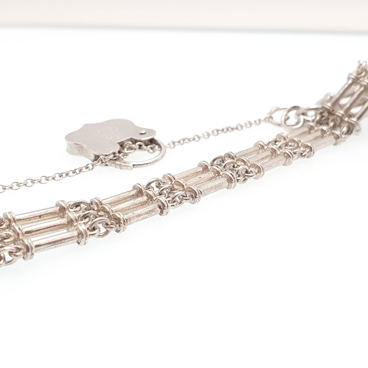 Vintage Sterling Silver Gate Link Bracelet Shield Padlock Clasp Key Charm Hallmarked 925 20cm 7.8" 17.68g Womens Jewelry Jewellery
