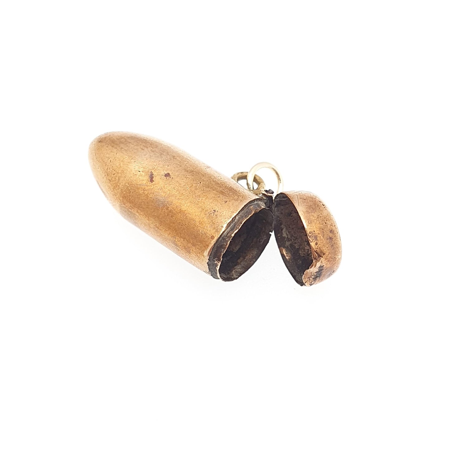 Antique Bullet Shaped Locket Necklace Pendant Gold Tone Base Metal Snuff Pill Box Shooting Gun Round Vintage Mens Womens Jewelry Jewellery