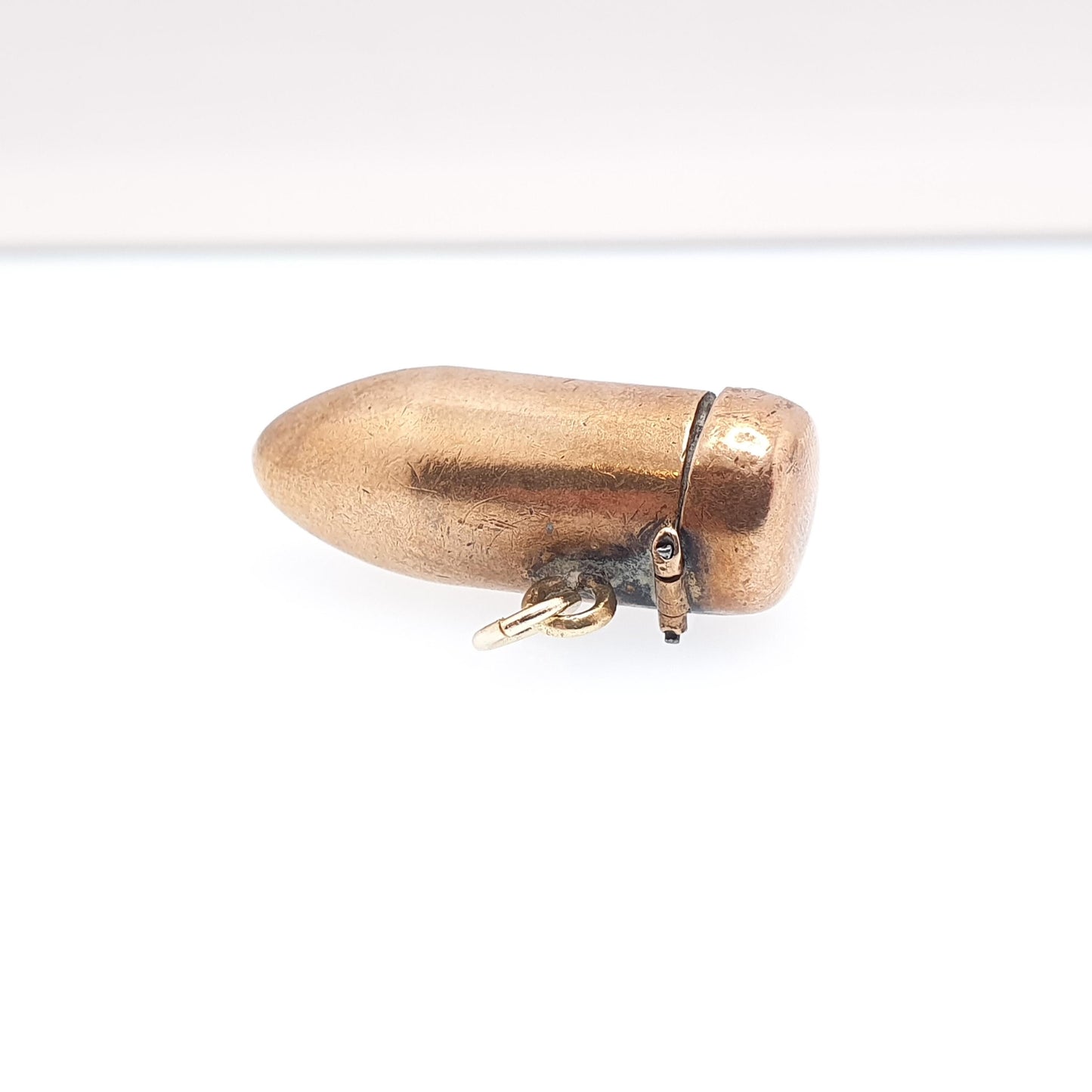 Antique Bullet Shaped Locket Necklace Pendant Gold Tone Base Metal Snuff Pill Box Shooting Gun Round Vintage Mens Womens Jewelry Jewellery