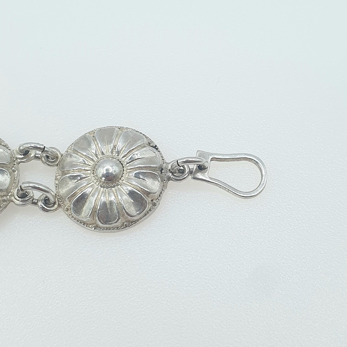 Antique Sterling Silver Flower Link Bracelet Art Deco Floral Vintage 1920s Womens Jewelry Jewellery 18.5cm 17.40g