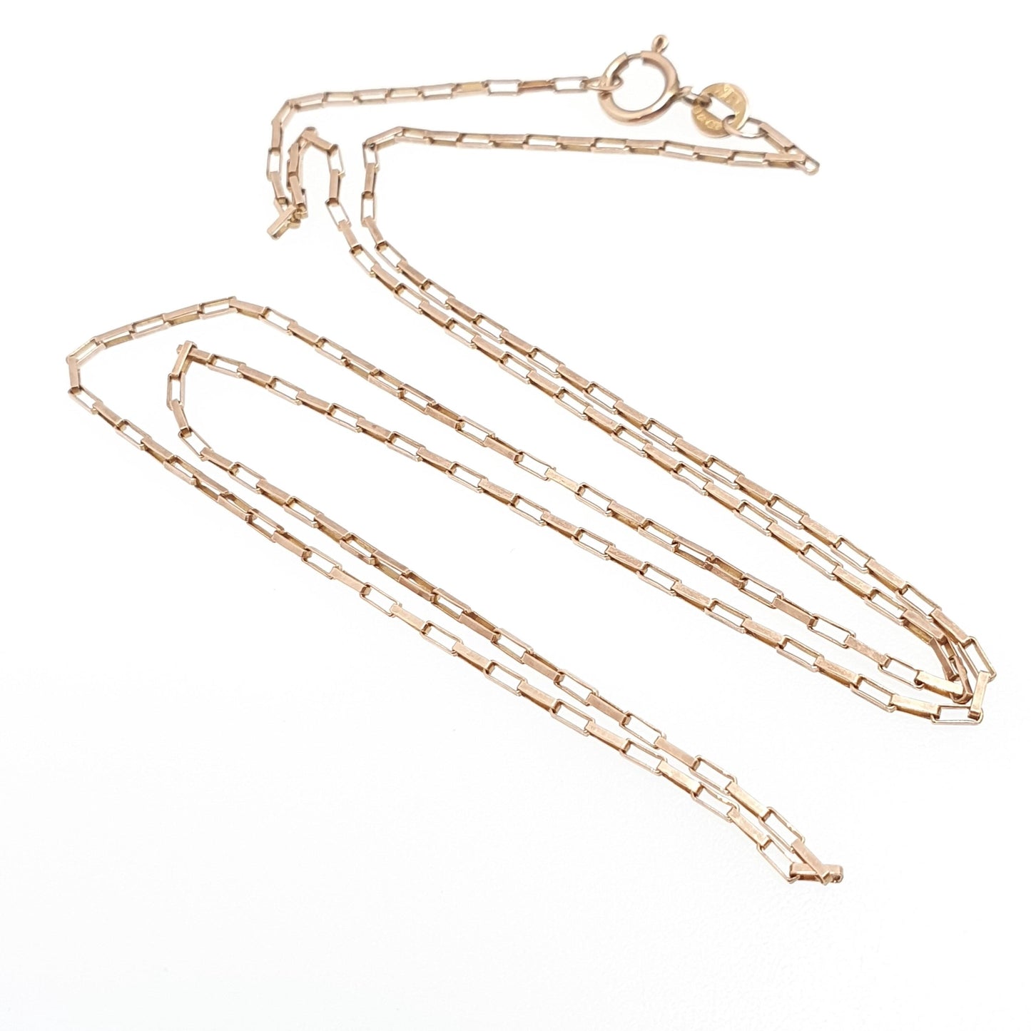 Vintage 9k 9ct Rose Gold Chain Necklace Rectangular Box Link Long 46cm 18.1" 1.72g Solid 375 Pink Womens Mens Jewellery Jewelry