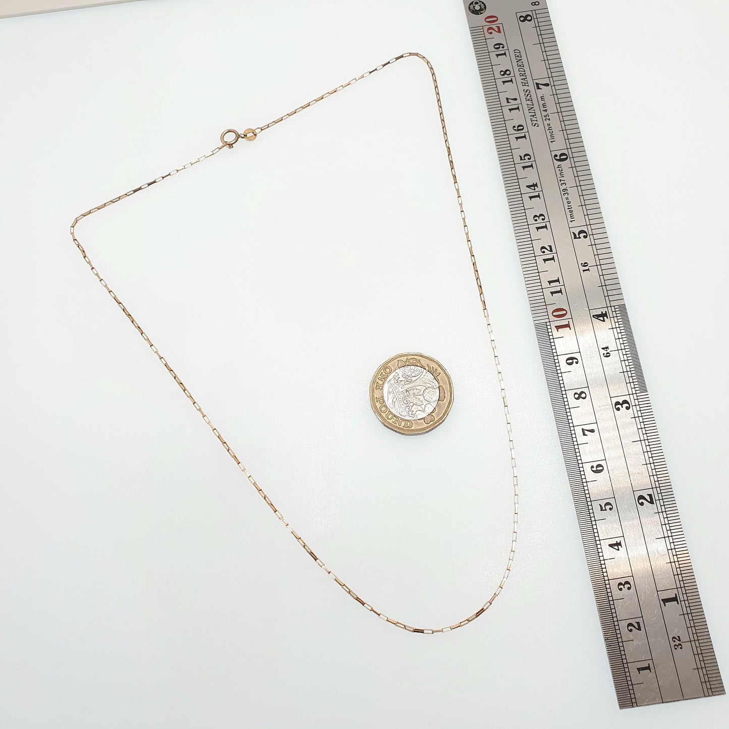 Vintage 9k 9ct Rose Gold Chain Necklace Rectangular Box Link Long 46cm 18.1" 1.72g Solid 375 Pink Womens Mens Jewellery Jewelry