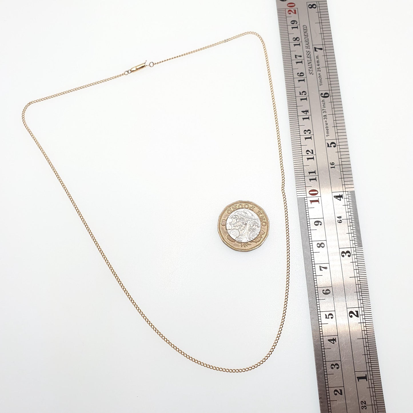 Antique 9ct 9k Gold Chain Necklace Curb Link Yellow Solid 375 45cm 17.7" 2.10g Victorian Genuine Vintage Womens Jewelry Jewellery