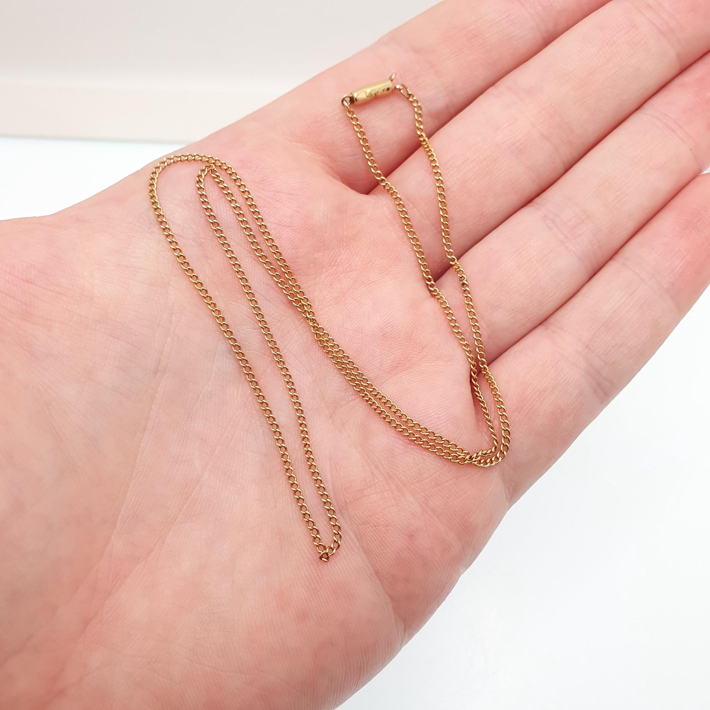 Antique 9ct 9k Gold Chain Necklace Curb Link Yellow Solid 375 45cm 17.7" 2.10g Victorian Genuine Vintage Womens Jewelry Jewellery