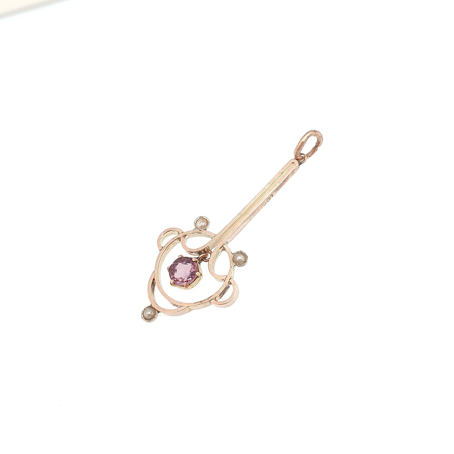 Antique 9ct Gold Amethyst Paste Pendant Seed Pearl Necklace Edwardian Solid 9k 9kt Openwork Art Nouveau Vintage Jewellery Jewelry