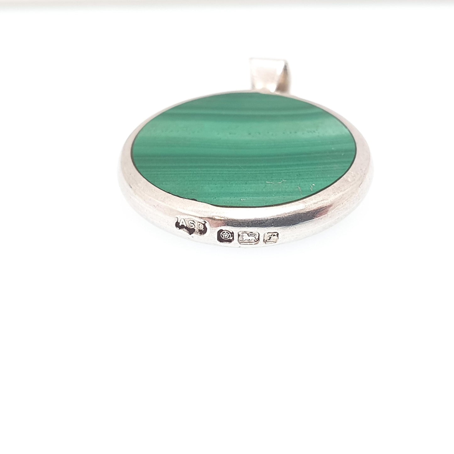 Vintage Blue John Sterling Silver Necklace Malachite Pendant 1980 Hallmark Double Sided Bleu Jaune Jewellery Jewelry