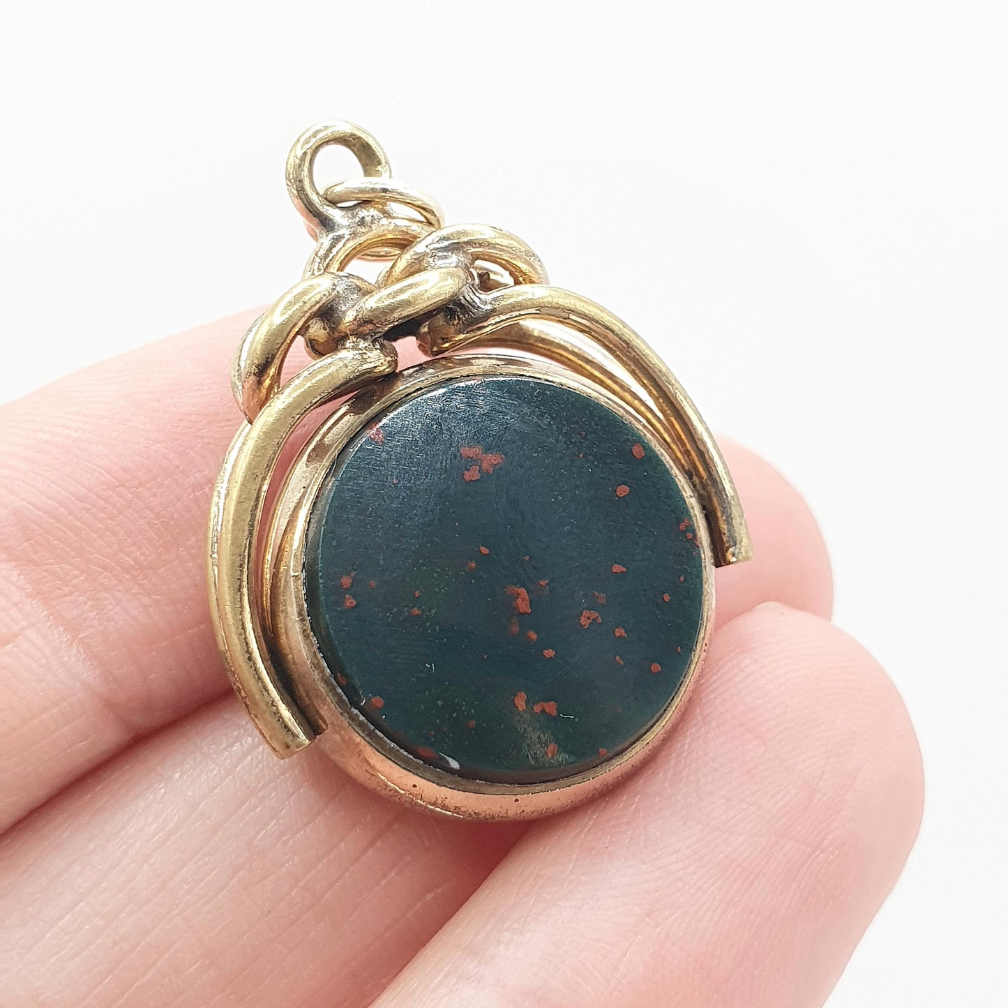 Antique Victorian Rolled Gold Bloodstone & Carnelian Spinner Fob Pendant Gold Filled Knot Top Vintage Mens Womens Jewelry