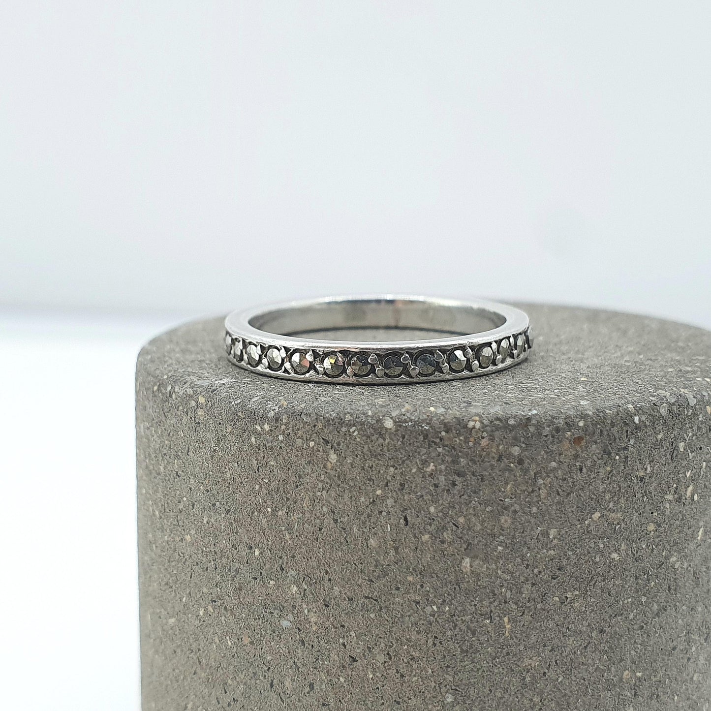 Antique Art Deco Solid Silver Marcasite Eternity Ring Stacker Stacking Promise Gift Women’s Mens Jewelry Jewellery UK J.5 US 5