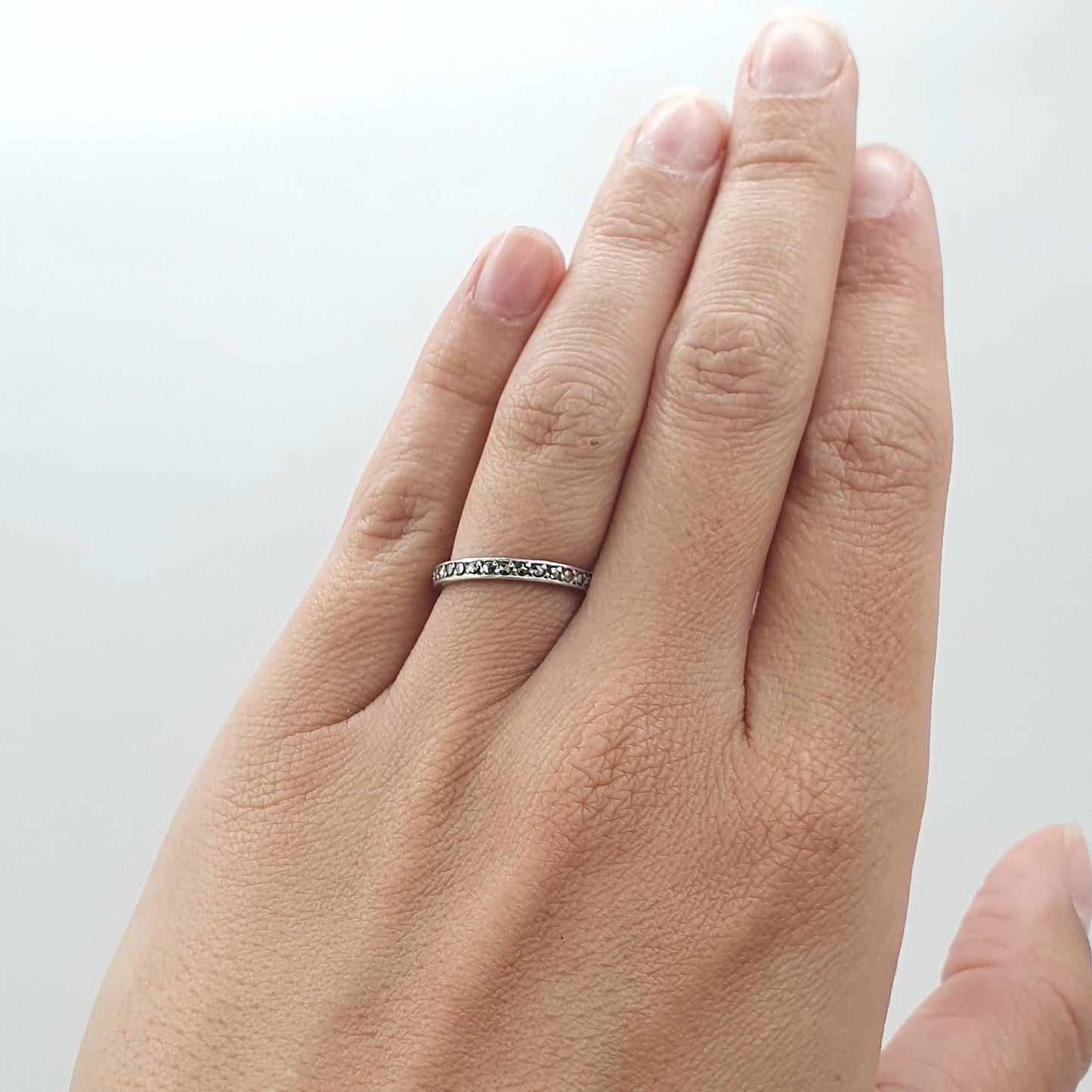 Antique Art Deco Solid Silver Marcasite Eternity Ring Stacker Stacking Promise Gift Women’s Mens Jewelry Jewellery UK J.5 US 5