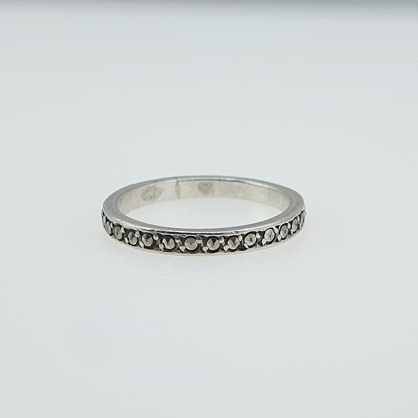 Antique Art Deco Solid Silver Marcasite Eternity Ring Stacker Stacking Promise Gift Women’s Mens Jewelry Jewellery UK J.5 US 5