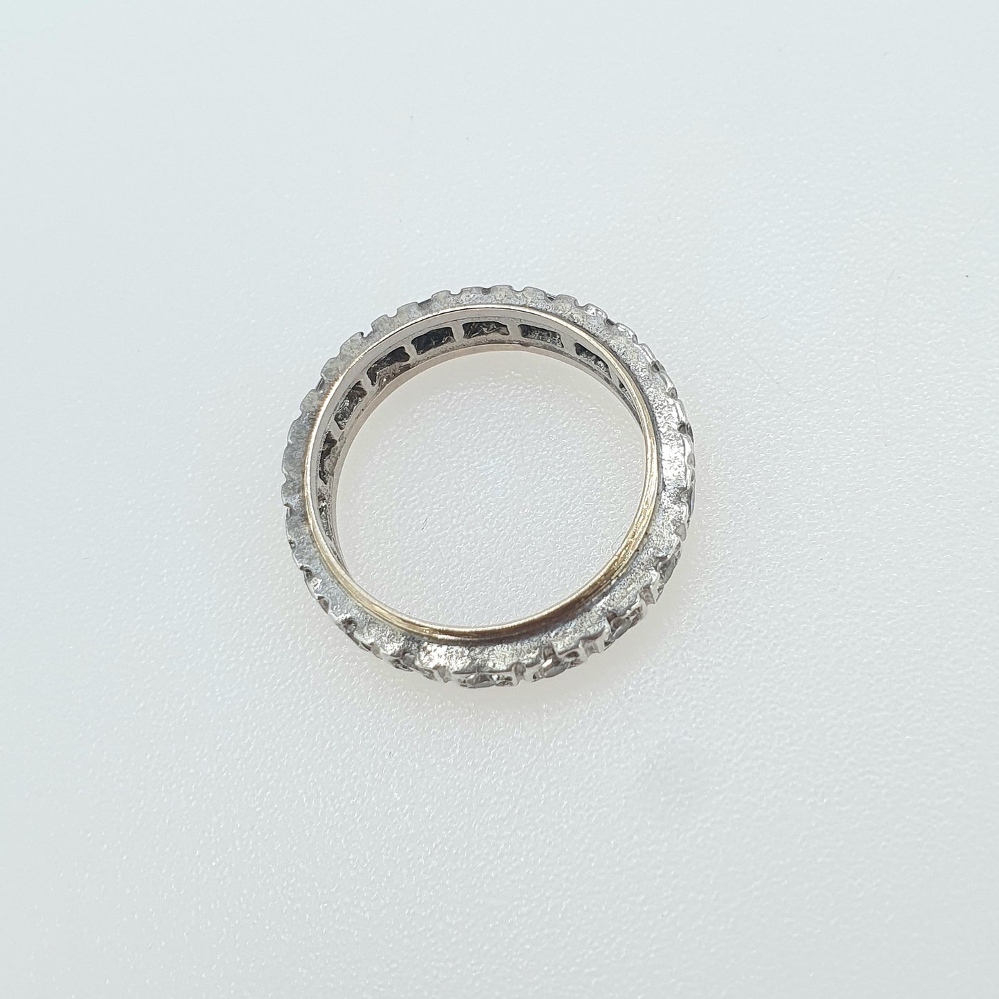 Antique 9ct Gold & Solid Silver White Spinel Eternity Ring Square Pattern Love Gift Vintage Womens Jewelry Jewellery UK K or US 5.25