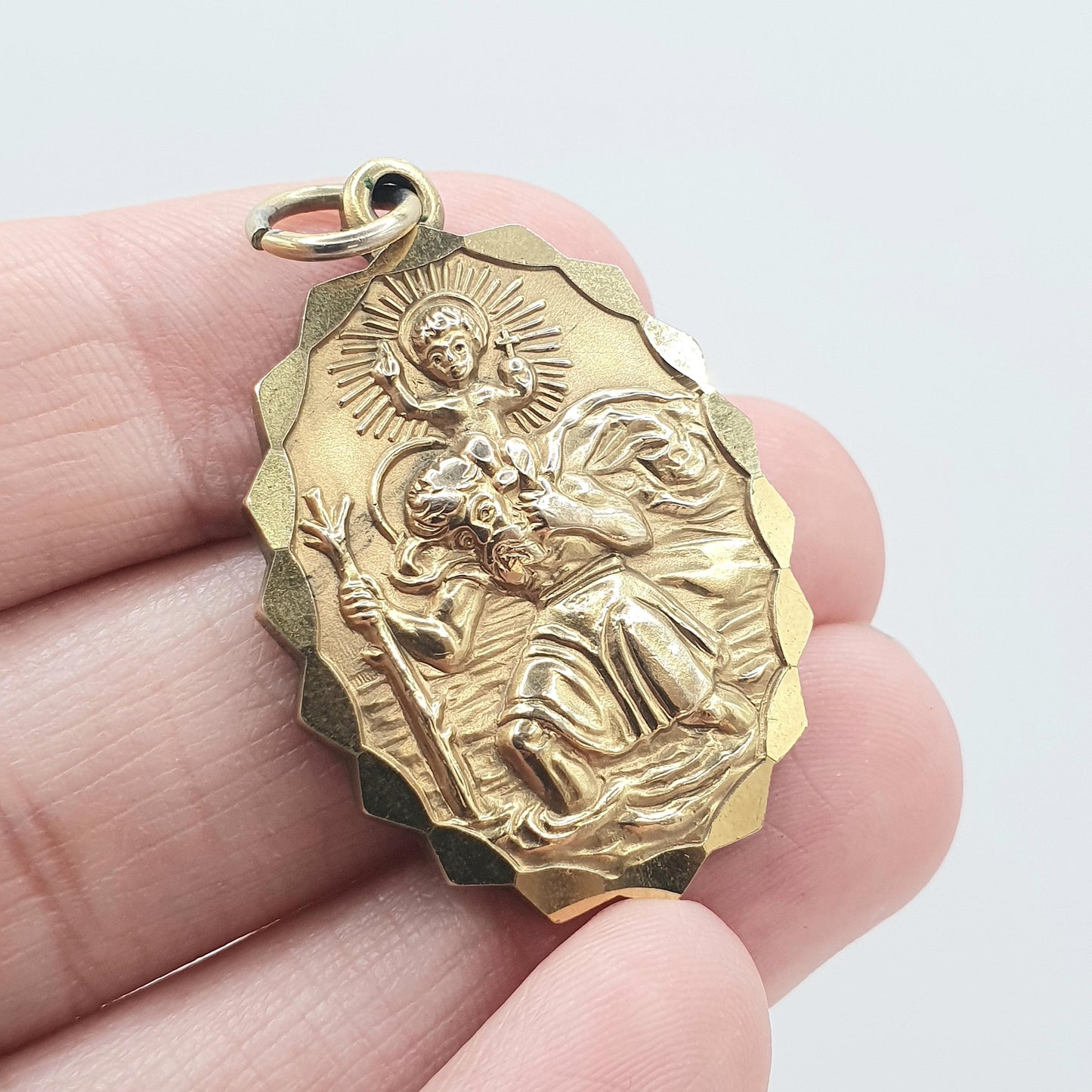 Vintage Rolled Gold St Christopher Pendant Double Sided Car and Plane Gold Filled Georg Jensen Style Saint Men Women Jewellery Jewelry