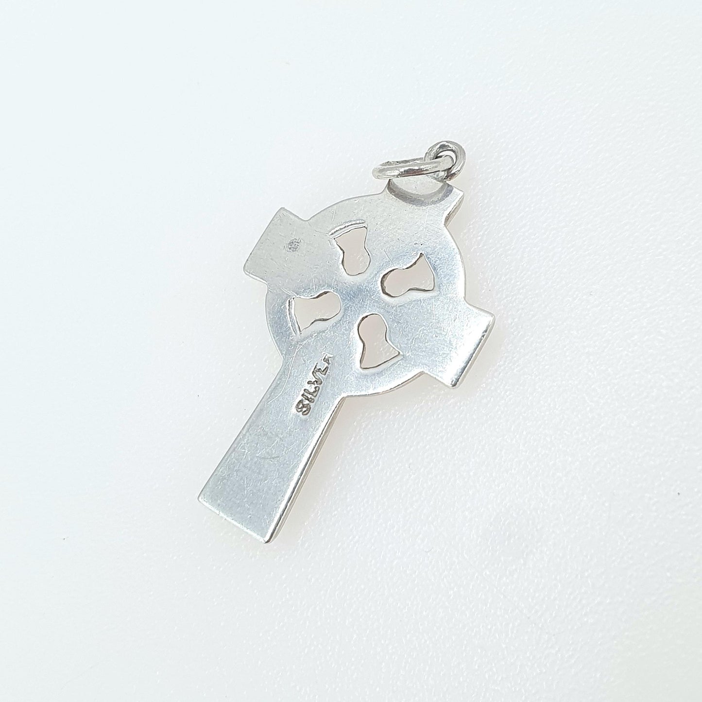 Antique Solid Silver Connemara Marble Celtic Cross Pendant Crucifix Irish Gemstone Necklace Jewelry Jewellery Womens Mens