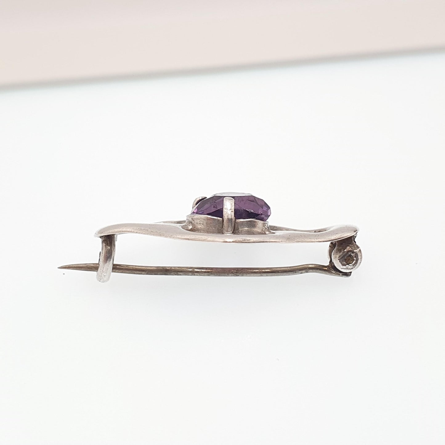 Antique Charles Horner Sterling Silver Heart Amethyst Paste Brooch 1909 Hallmark Art Nouveau Genuine CH Vintage Jewellery Jewelry
