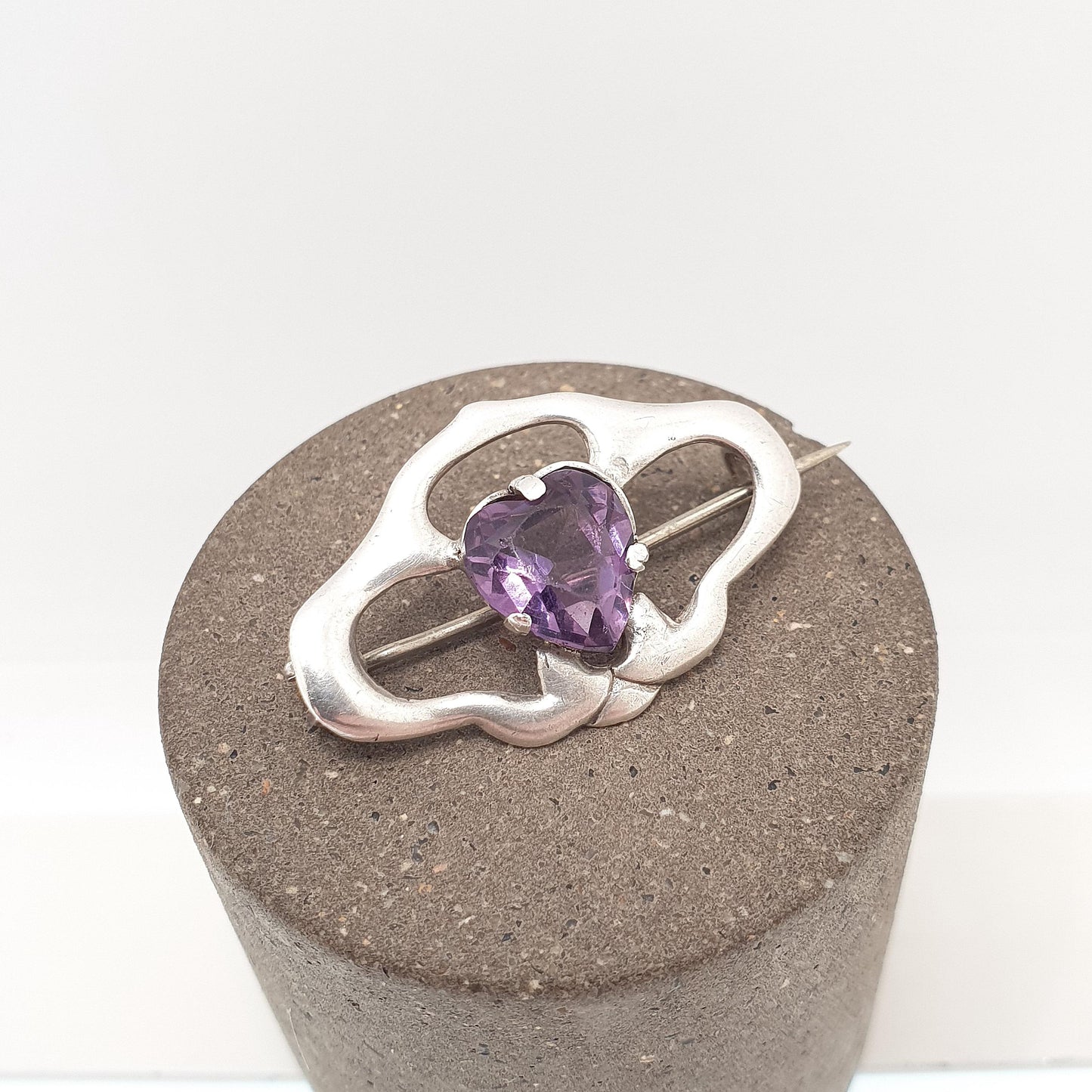 Antique Charles Horner Sterling Silver Heart Amethyst Paste Brooch 1909 Hallmark Art Nouveau Genuine CH Vintage Jewellery Jewelry