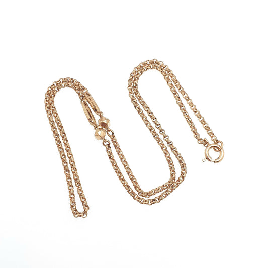 Antique Victorian Rolled Gold Belcher Chain Necklace with Bead and Staple Link Guard 56cm 22" 10.77g Gold Filled Vintage