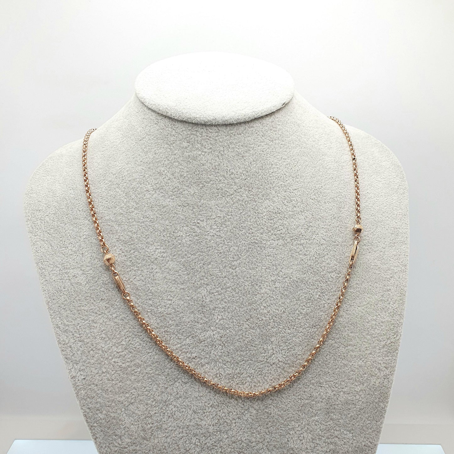 Antique Victorian Rolled Gold Belcher Chain Necklace with Bead and Staple Link Guard 56cm 22" 10.77g Gold Filled Vintage