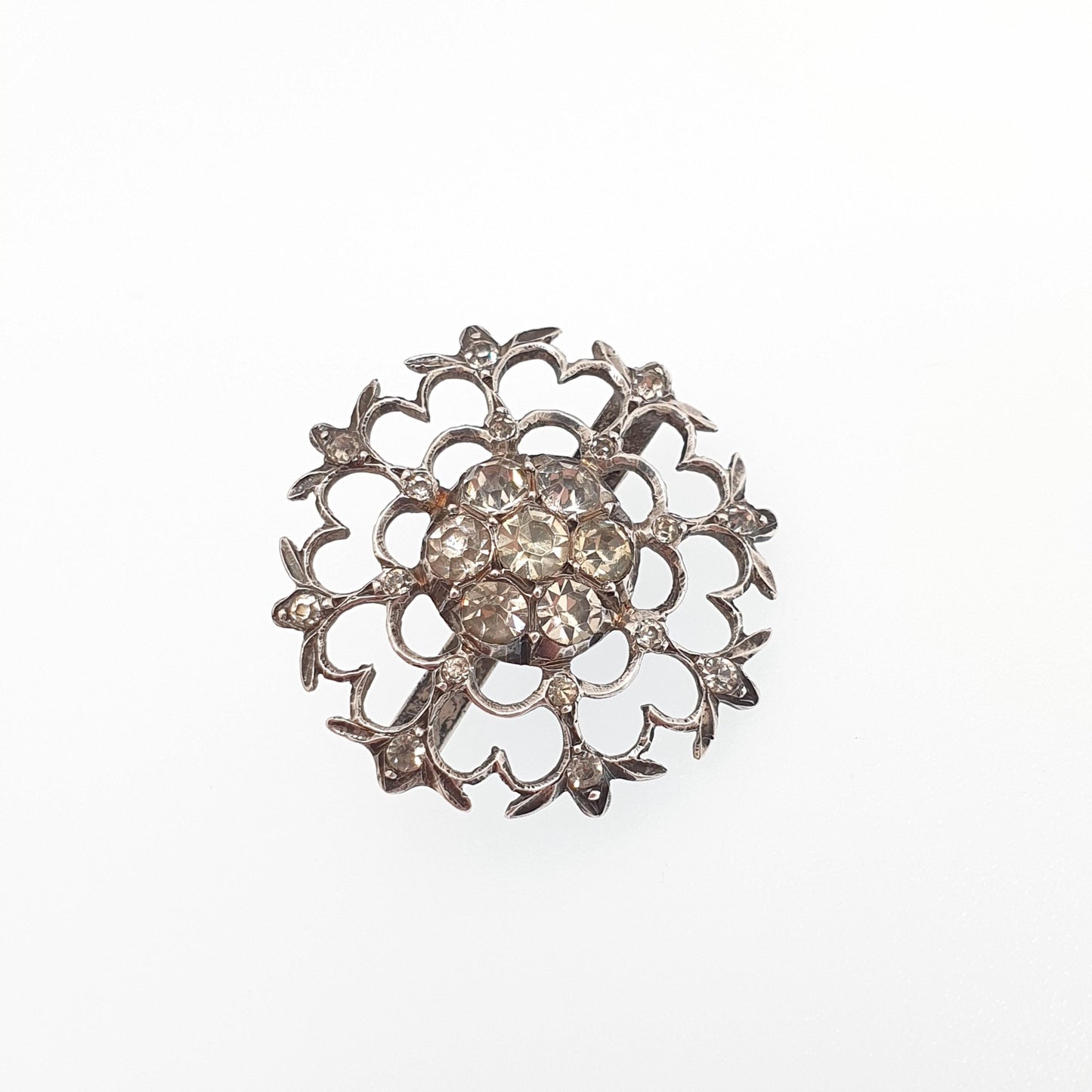 Antique Georgian Paste Solid Silver Pendant Snowflake Style Necklace Foiled Old Cut Necklace Vintage 1800s Womens Jewelry Jewellery