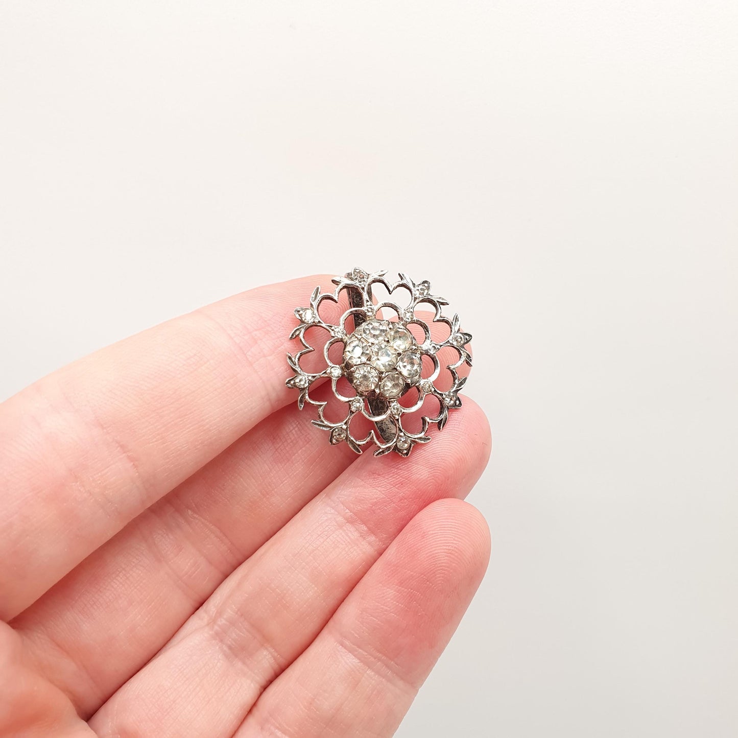 Antique Georgian Paste Solid Silver Pendant Snowflake Style Necklace Foiled Old Cut Necklace Vintage 1800s Womens Jewelry Jewellery