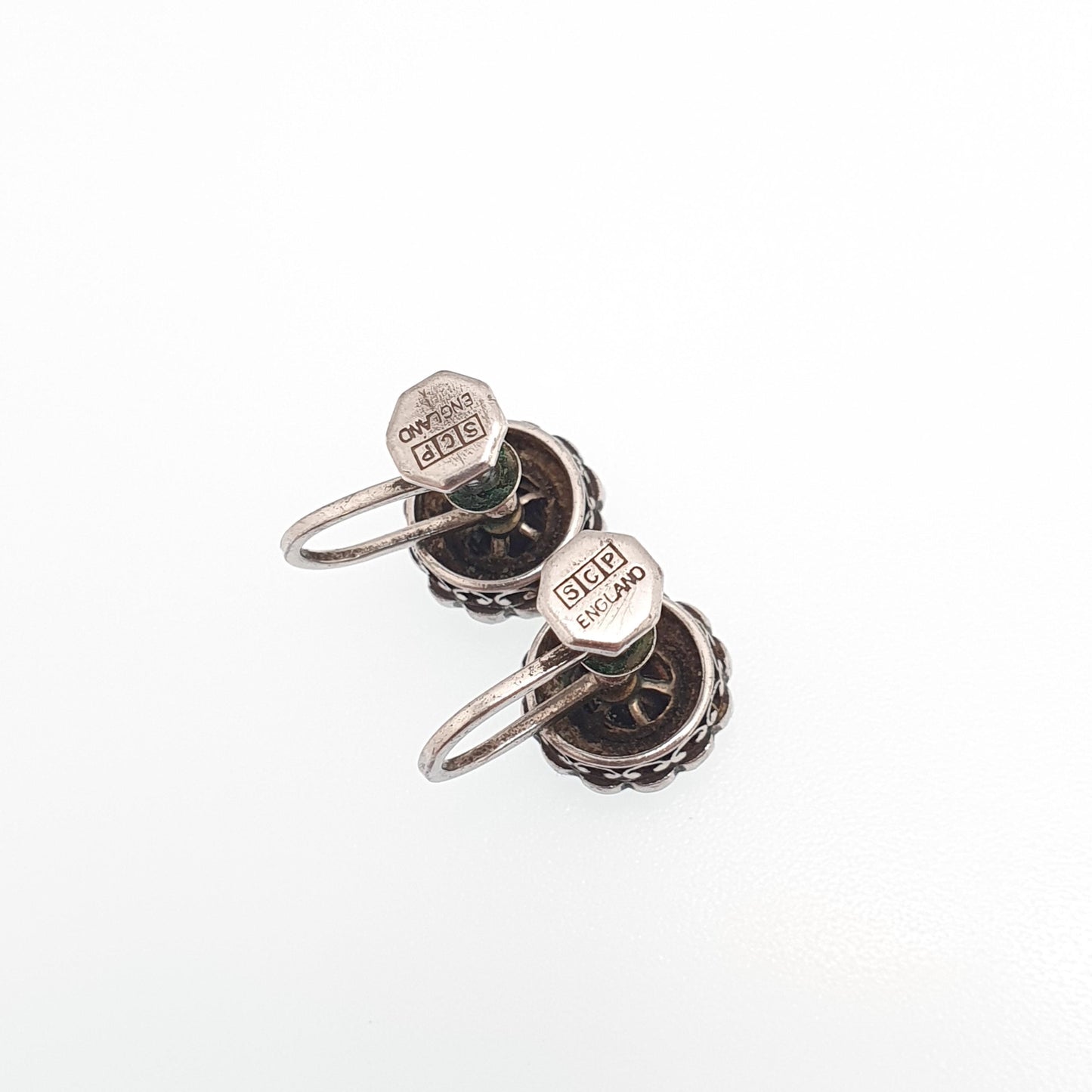 Antique Sterling Silver Diamond Paste Cluster Earrings Art Deco SCP Ciro 1920s Vintage Sparkly Jewelry Jewellery