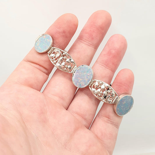 Antique Solid Silver Blue Opal Bracelet Arts and Crafts Art Nouveau Setting Genuine Gemstone Vintage Jewelry Jewellery Womens