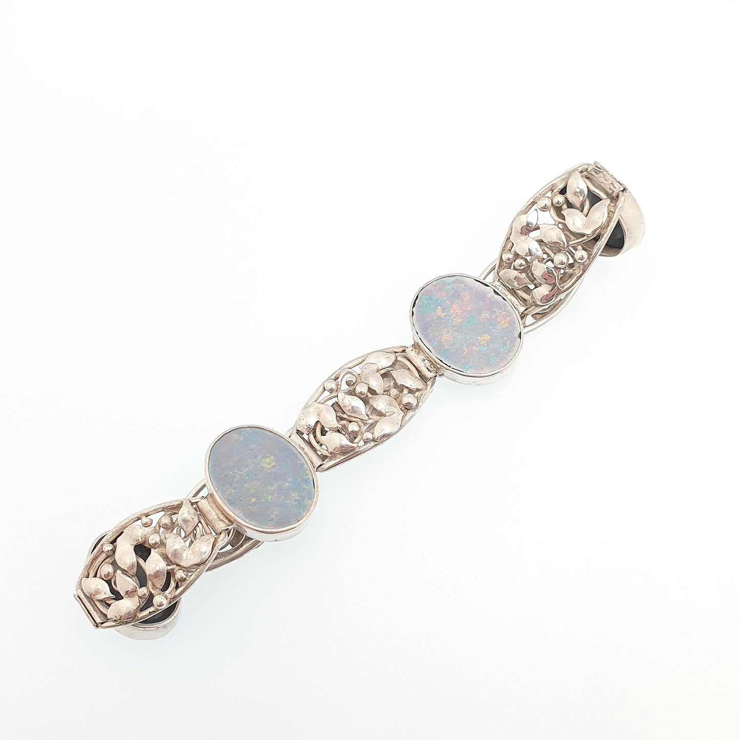 Antique Solid Silver Blue Opal Bracelet Arts and Crafts Art Nouveau Setting Genuine Gemstone Vintage Jewelry Jewellery Womens
