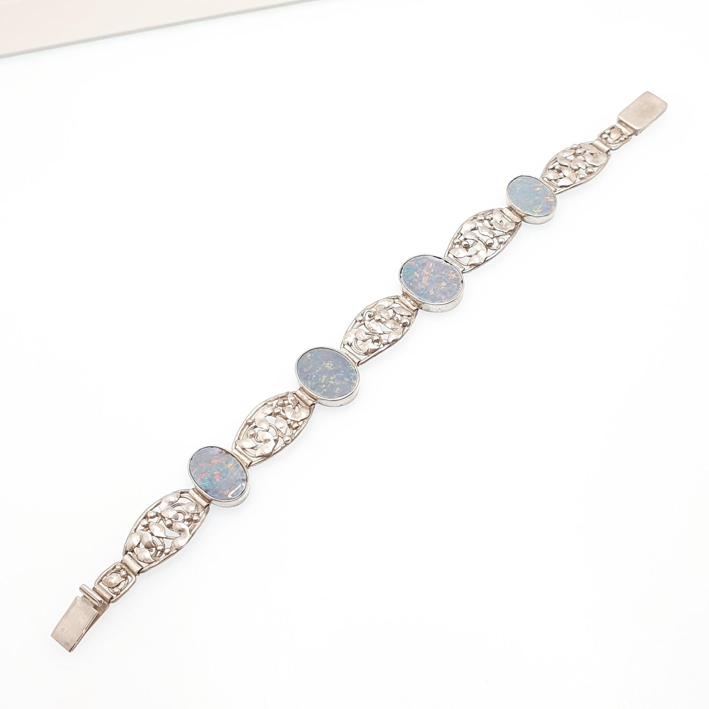 Antique Solid Silver Blue Opal Bracelet Arts and Crafts Art Nouveau Setting Genuine Gemstone Vintage Jewelry Jewellery Womens