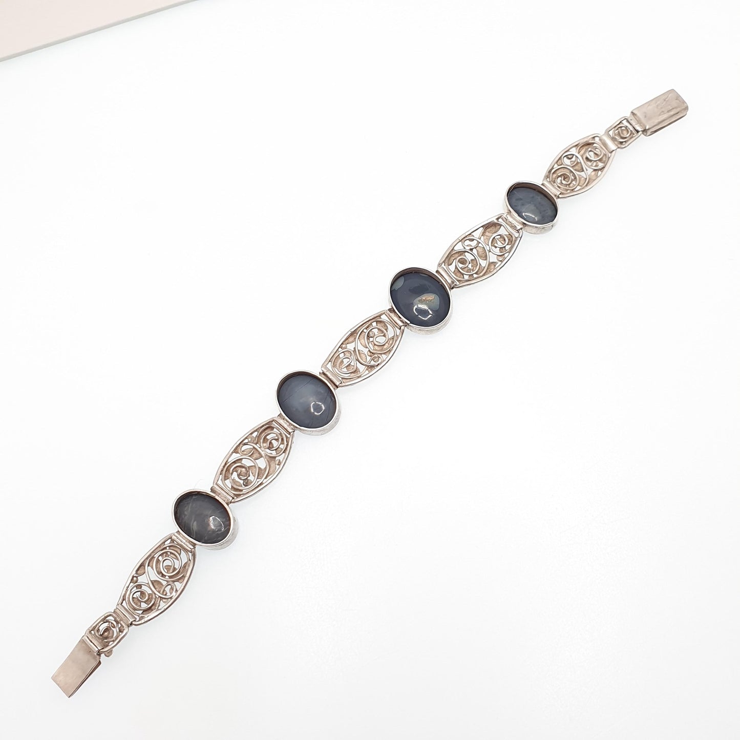 Antique Solid Silver Blue Opal Bracelet Arts and Crafts Art Nouveau Setting Genuine Gemstone Vintage Jewelry Jewellery Womens