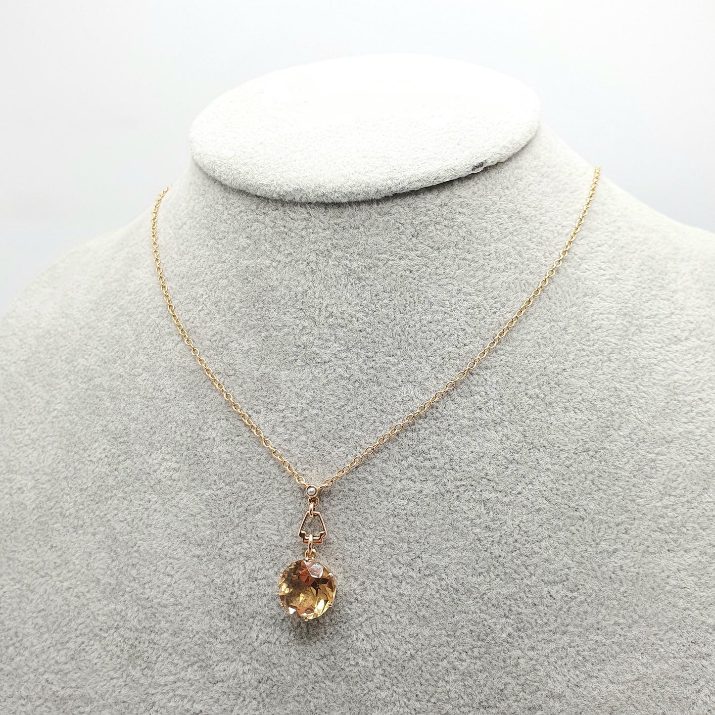Antique 9ct Gold Citrine Necklace Art Deco Seed Pearl Solid 9k 9kt Round Cut Y Shape 1920s 4.13g 42cm Jewelry Vintage Womens Jewellery