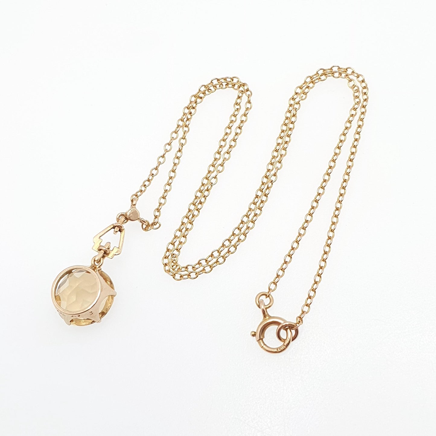 Antique 9ct Gold Citrine Necklace Art Deco Seed Pearl Solid 9k 9kt Round Cut Y Shape 1920s 4.13g 42cm Jewelry Vintage Womens Jewellery